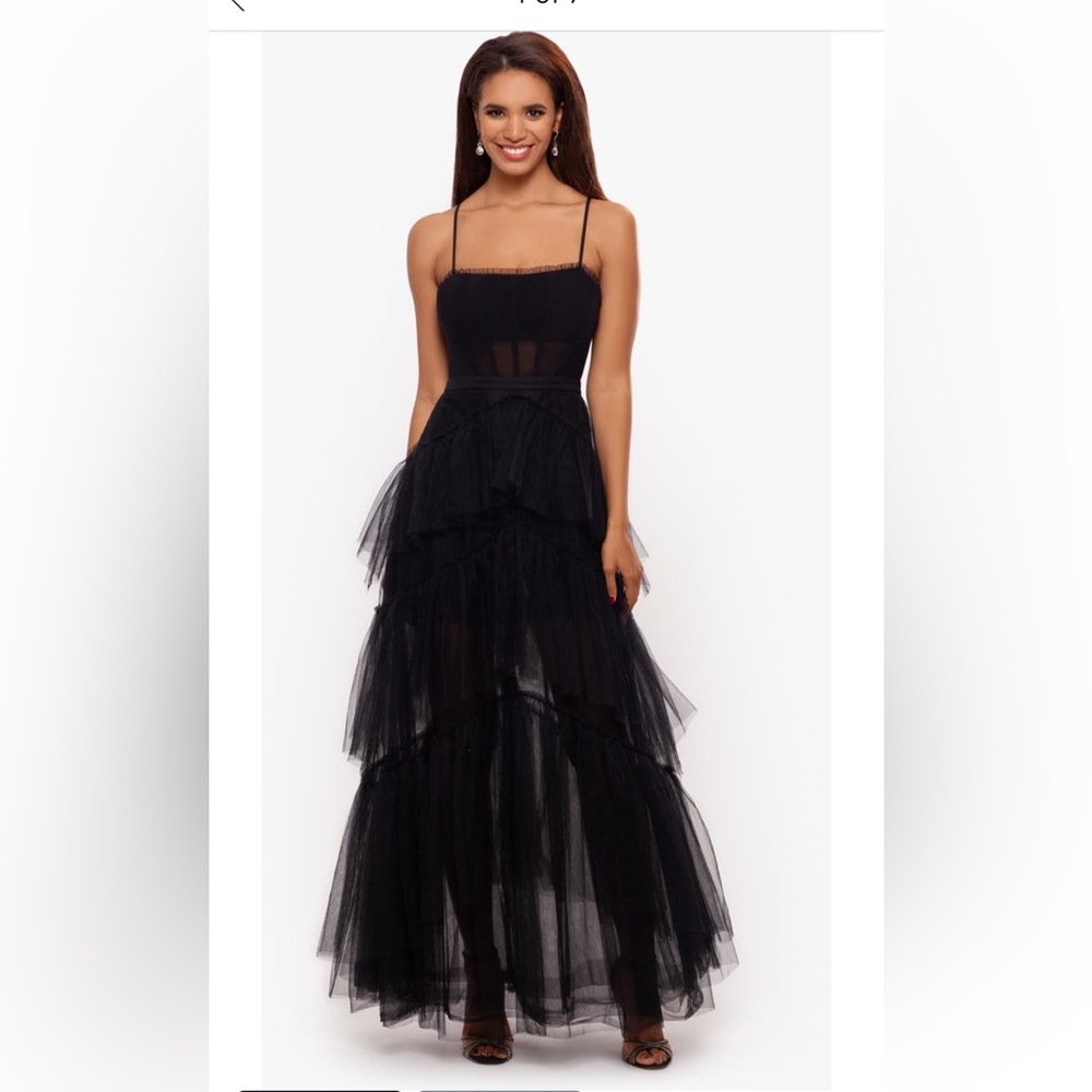 Betsy & Adam Tiered Tulle Ruffle Dress